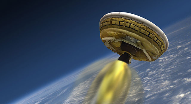 This artist's concept shows the test vehicle for NASA's Low-Density Supersonic Decelerator (LDSD)