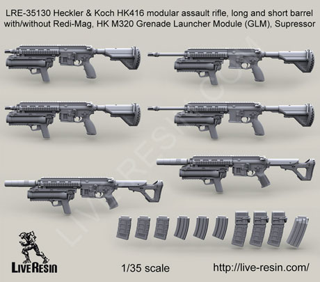 Live Resin 1/35 Heckler & Koch HK416 Mod Assault Rifle Long & Short Barrel Redi- Live Resin 1/35 Heckler & Koch HK416 Mod Assault Rifle Long & Short Barrel Redi-