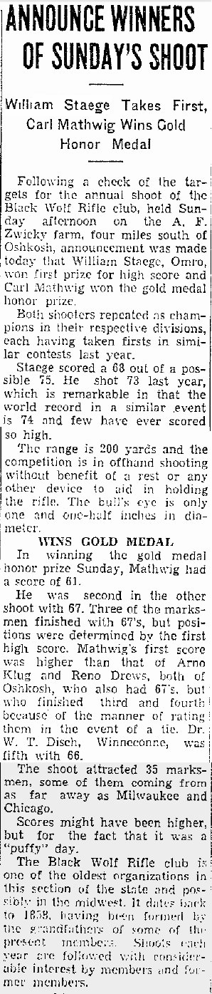 William ( Bill ) Staege Oshkosh Northwestern article