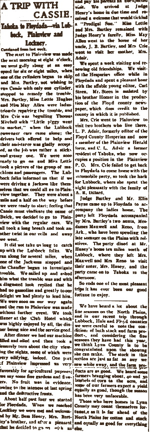 A trip to Floydada in Cassie