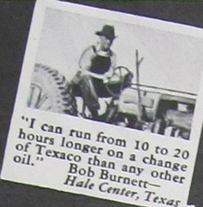 Bob Burnett of Hale Center Texas Advertises for Texaco in 1939