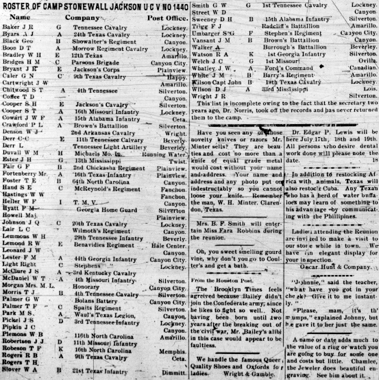 Roster of Camp Stonewall Jackson Veterans 1902