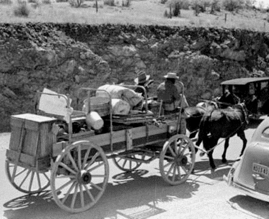 Chuck Wagon Passing Cars in Marfa in 1938