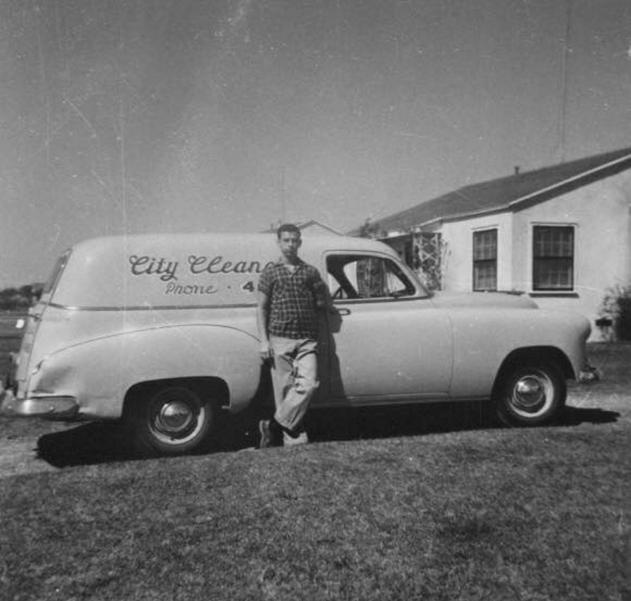 City Cleaners Delivery Truck in Brownfield in 1950