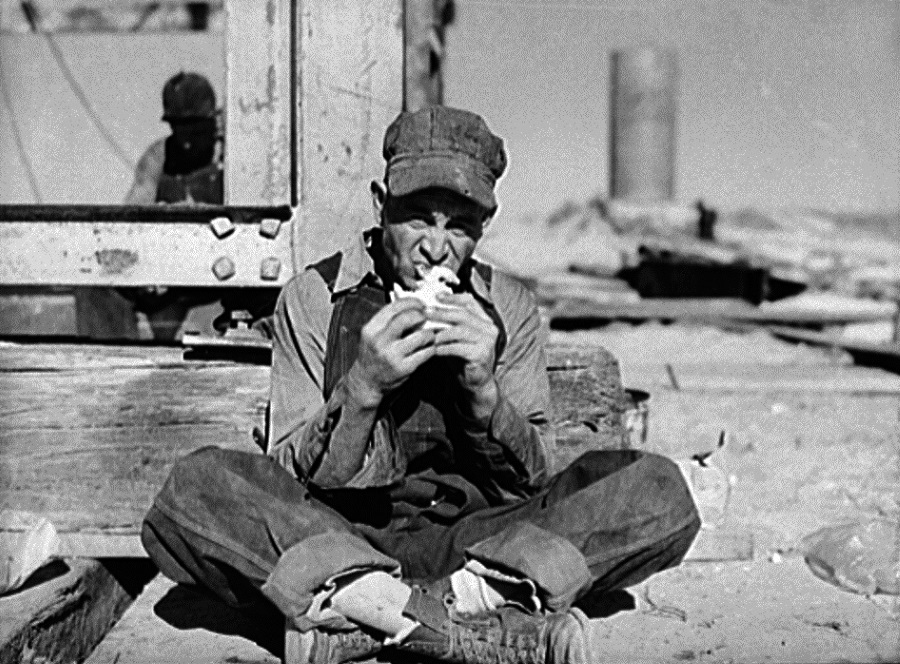 Derrick Builder at Lunch in 1942 in Andrews Texas