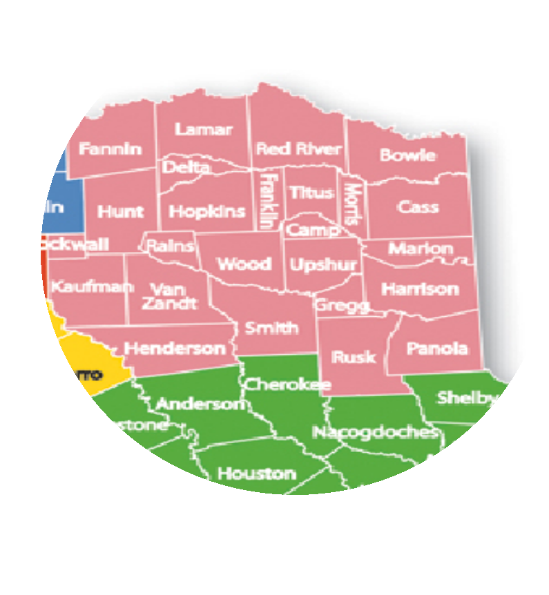 East Texas Counties Covered by Surrie Fenlaw