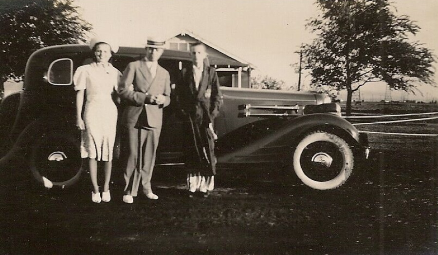 Family with Luxury Car in 1938 Pampa Texas
