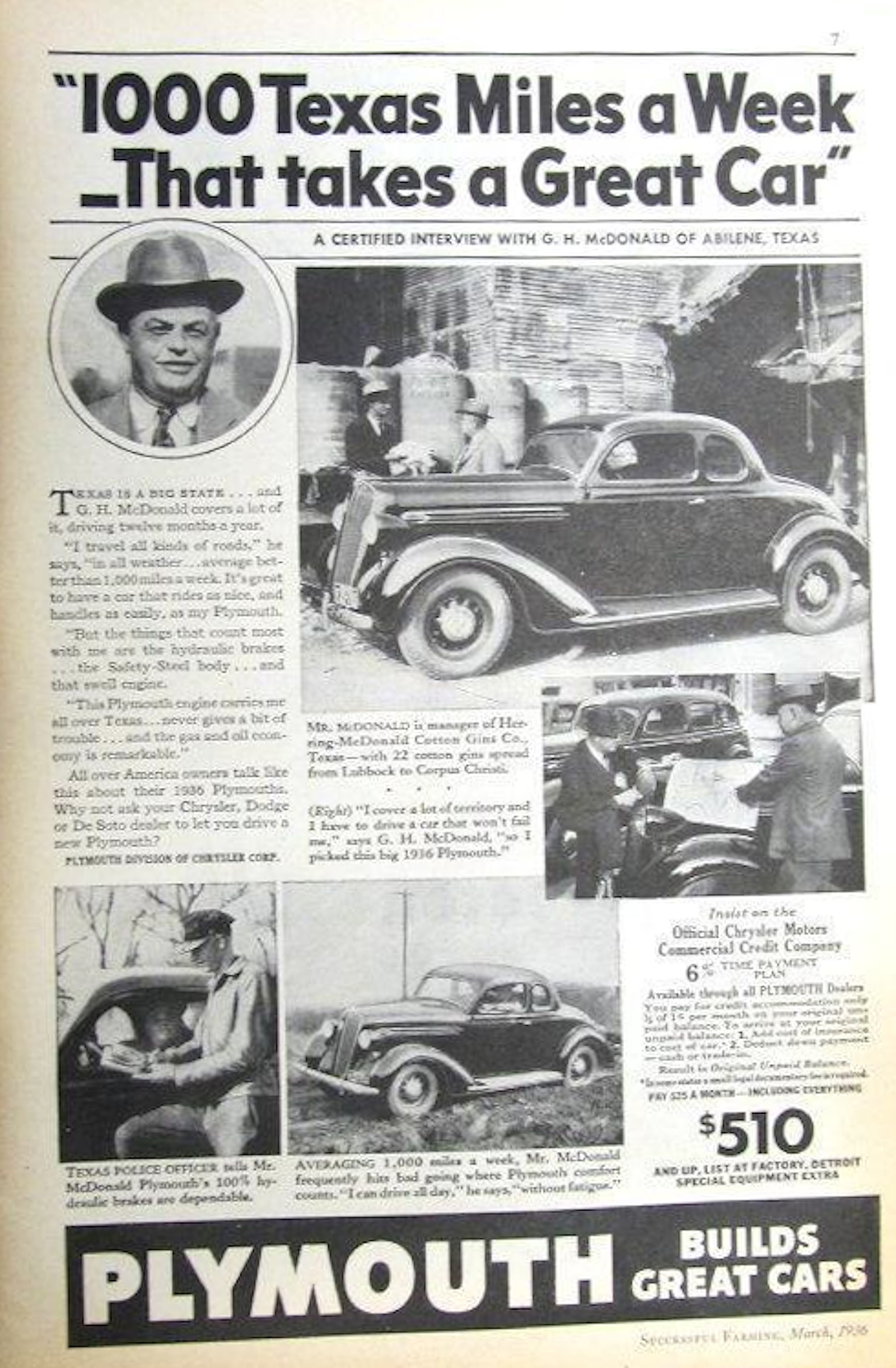 G.H. McDonald Endorses 1936 Plymouth