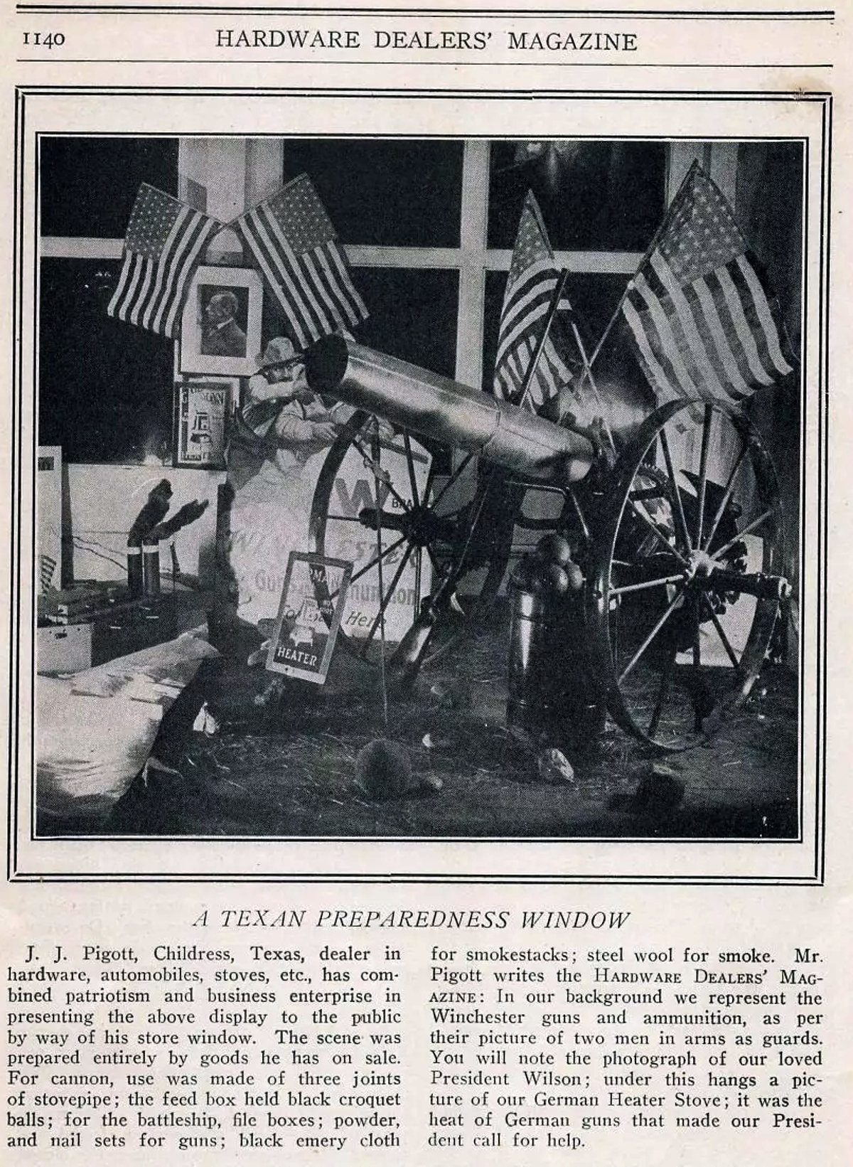 J.J. Pigott Hardware Store Window Display in 1917