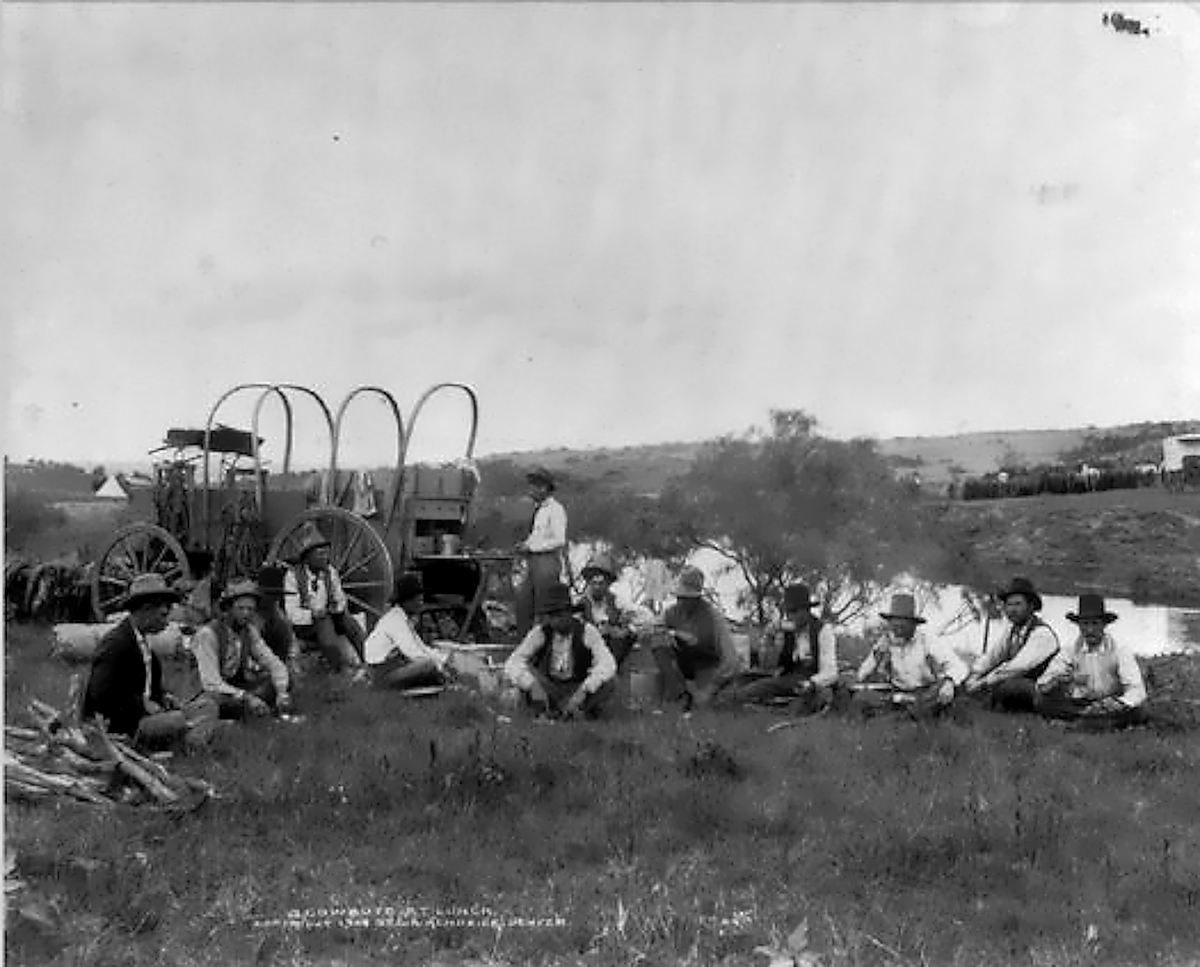 JA Cowboys Eating Dinner in 1904