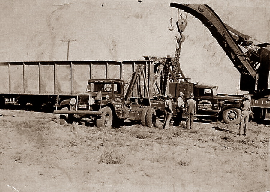Trucking Crane in Hutchinson County Texas in 1930s