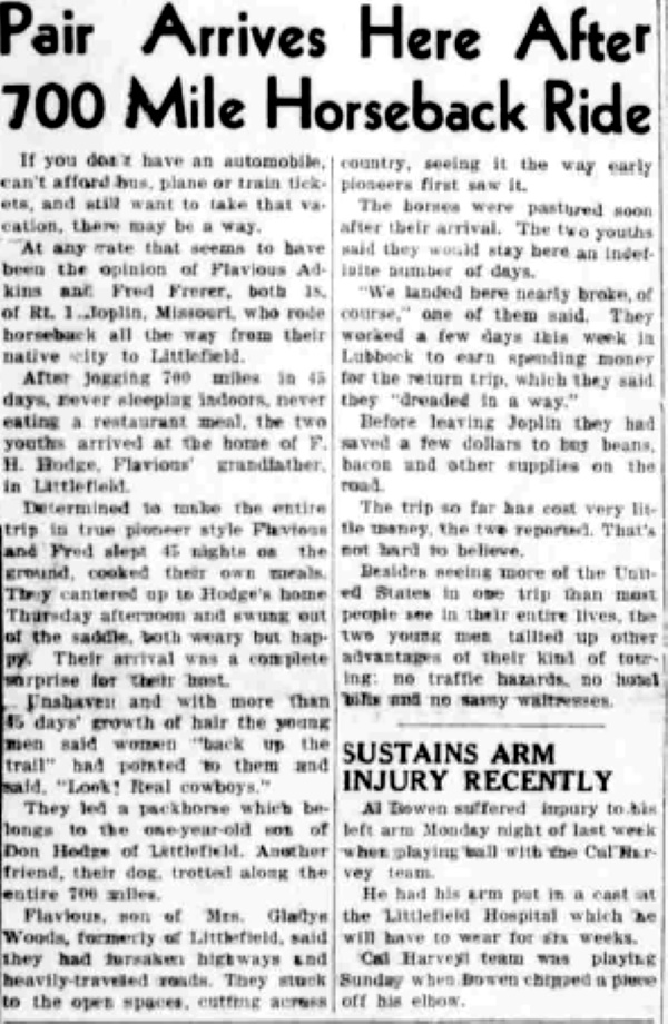 Pair Arrives on Horseback in Littlefield After 700 Mile Ride