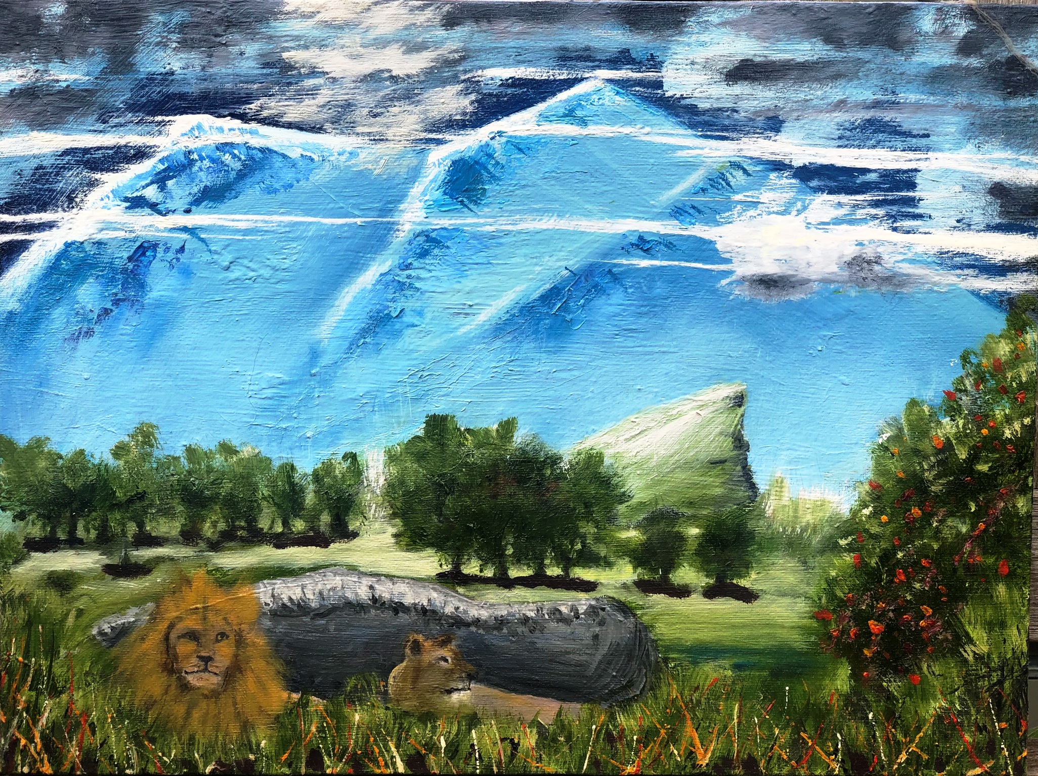 Two Lions oil painting